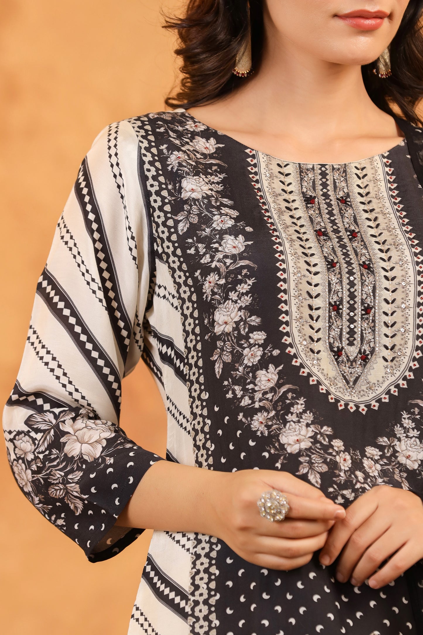 Black Mughal Muslin Suit Set