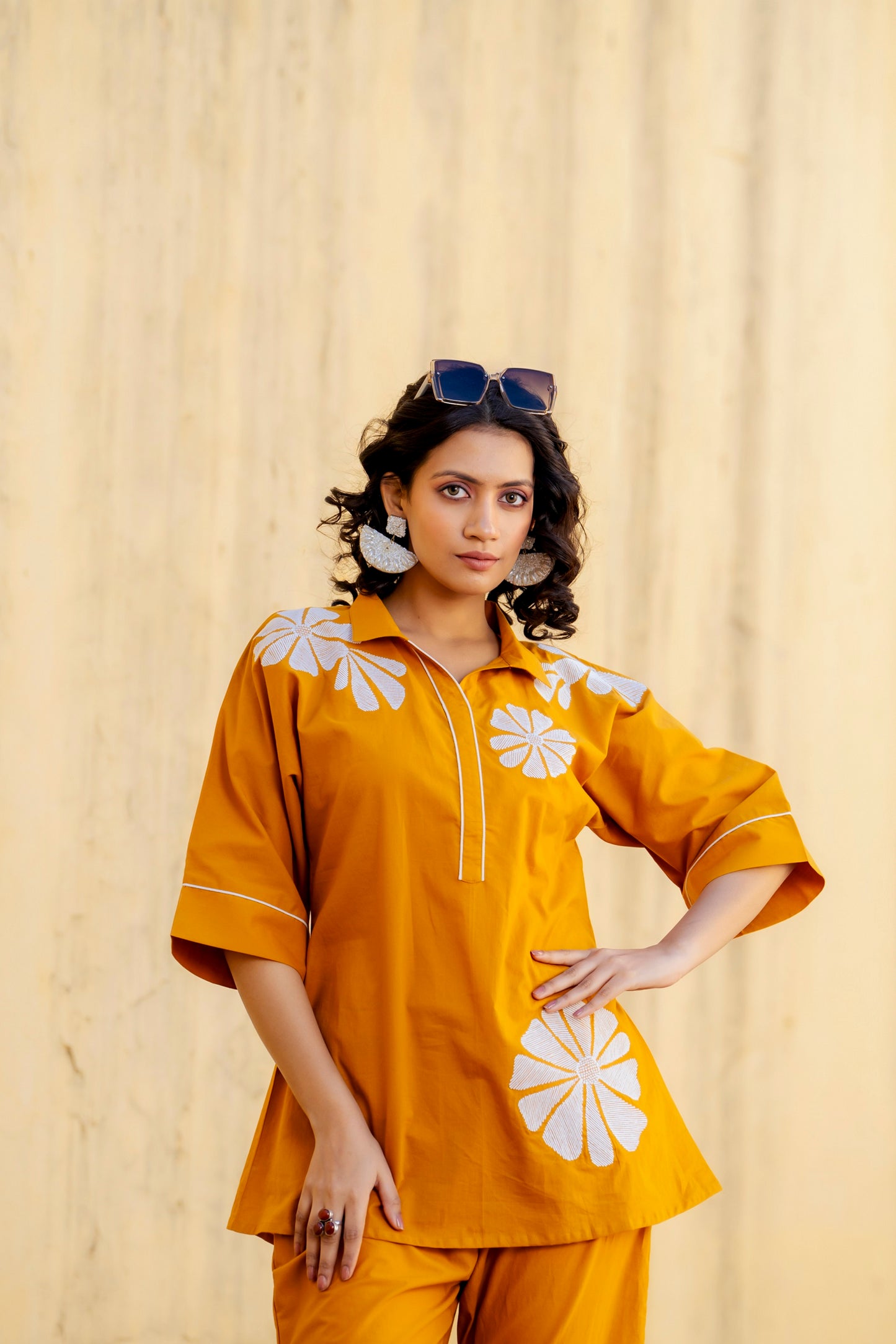 Mustard Pure Cotton Embroidered Co-ord Set