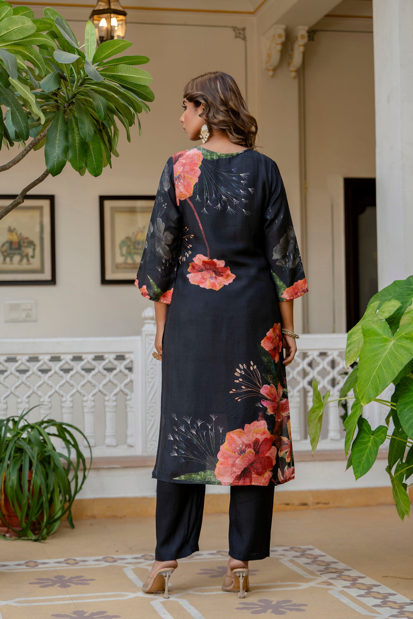 Black Floral Muslin Suit Set