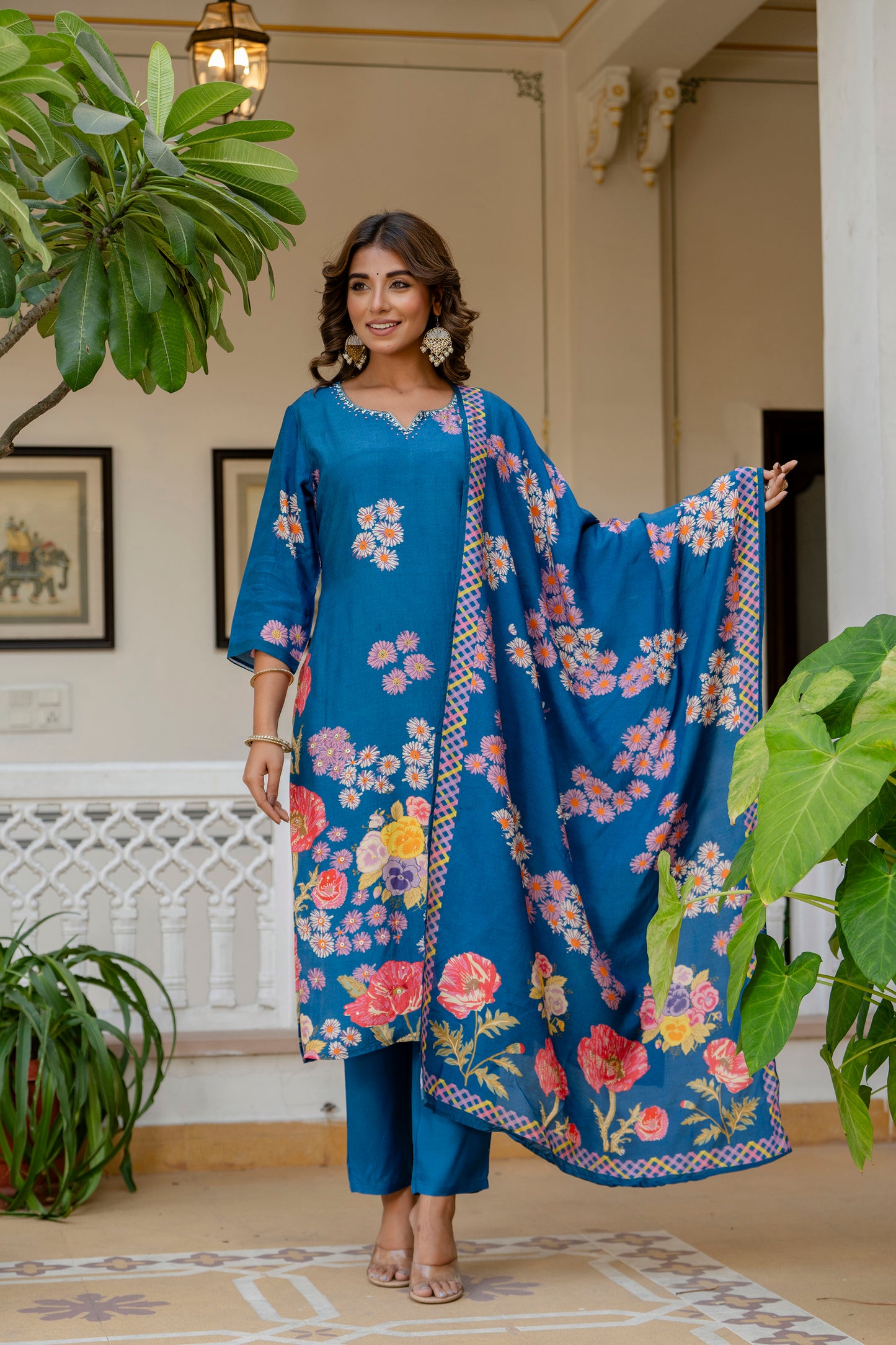Blue Muslin Suit Set