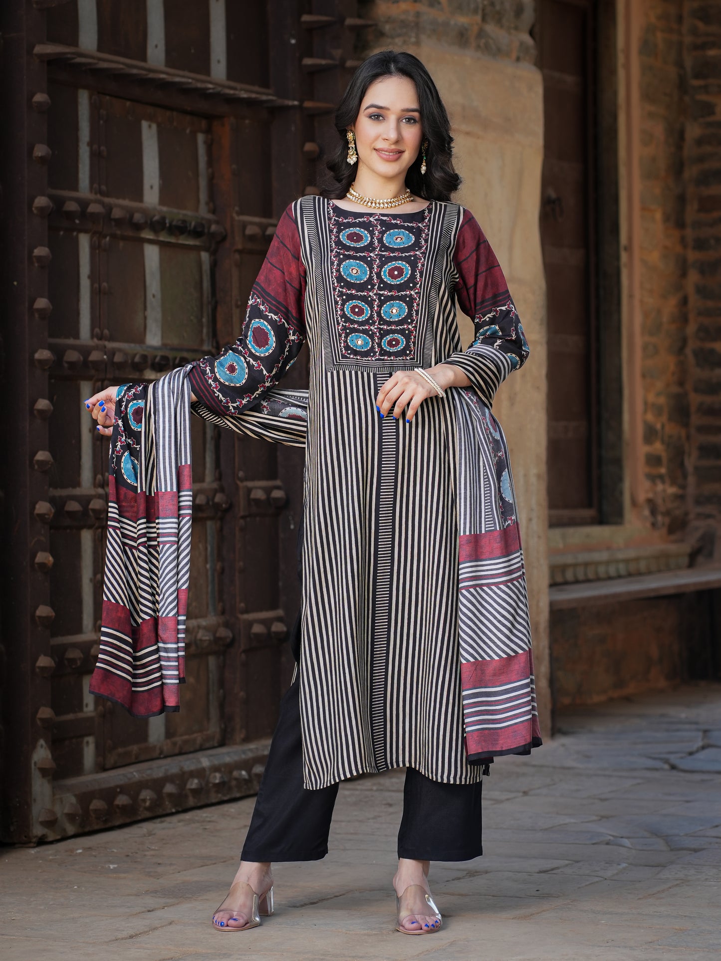 Black Ajrakh muslin Suit Set