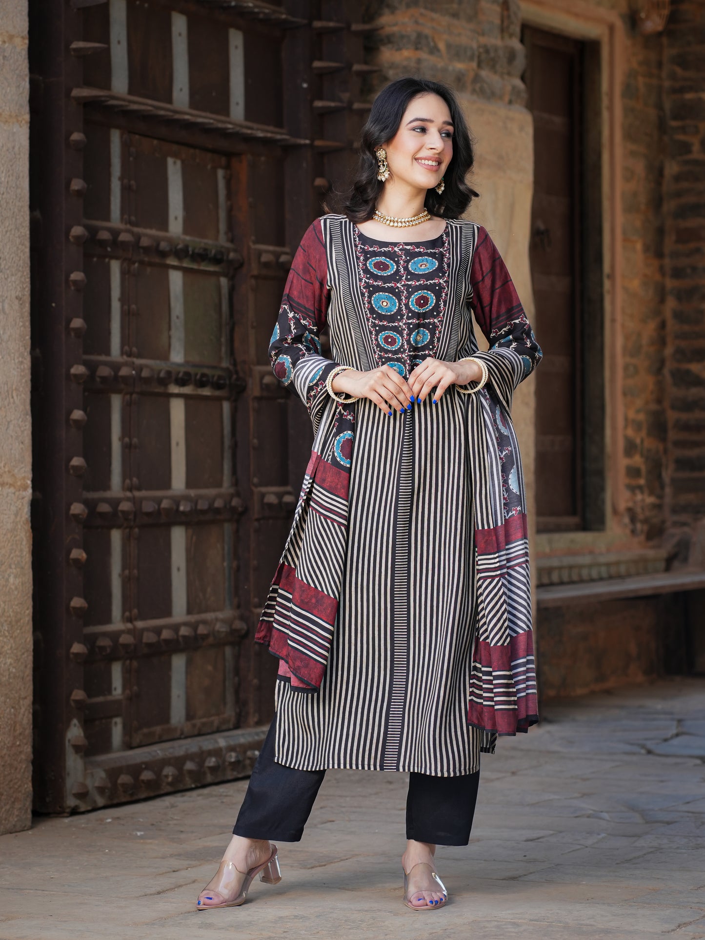 Black Ajrakh muslin Suit Set