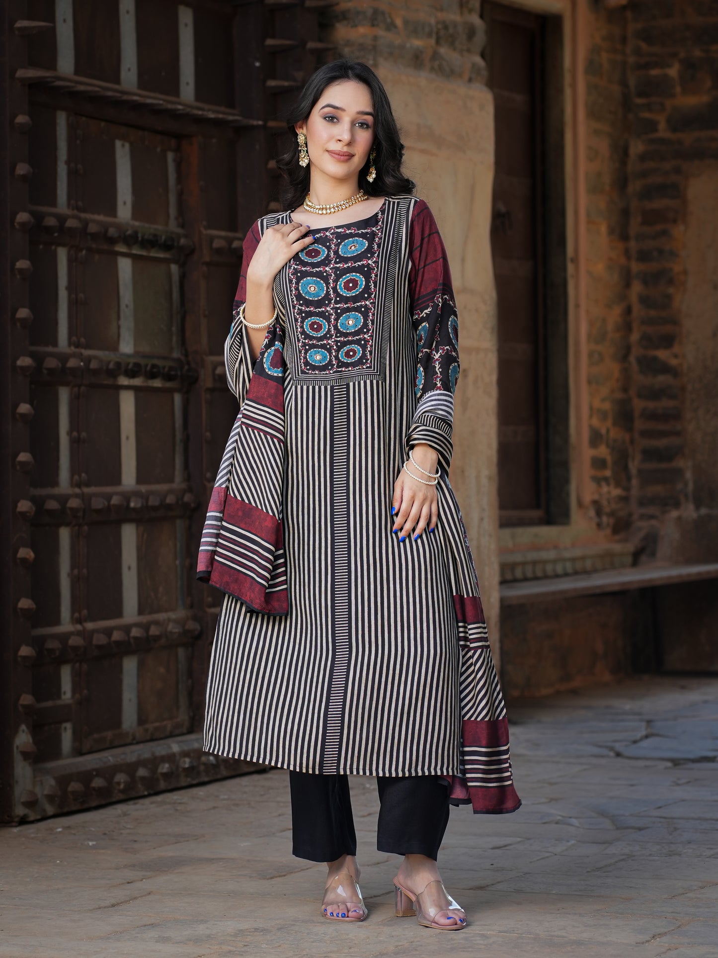 Black Ajrakh muslin Suit Set