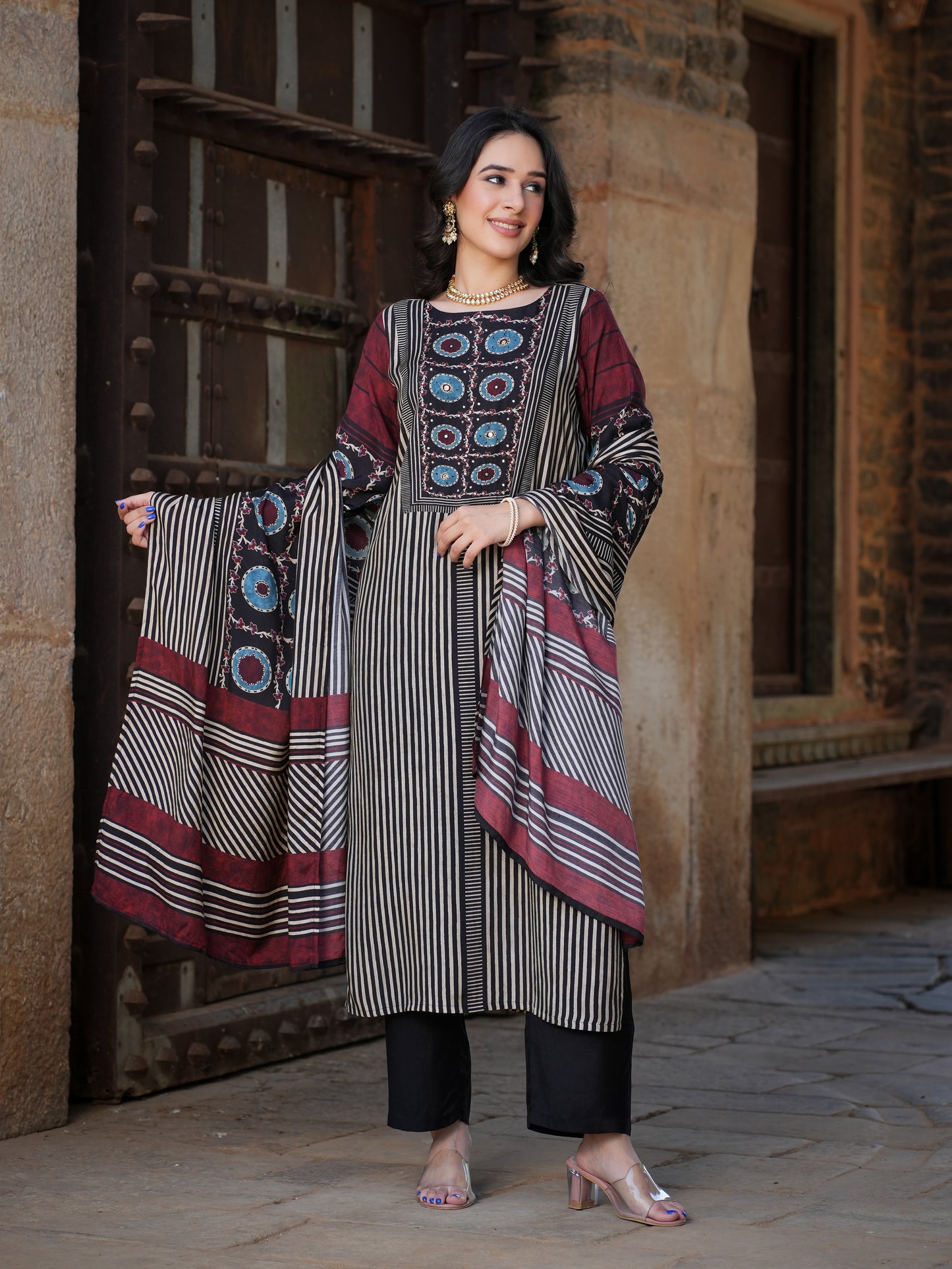 Black Ajrakh muslin Suit Set