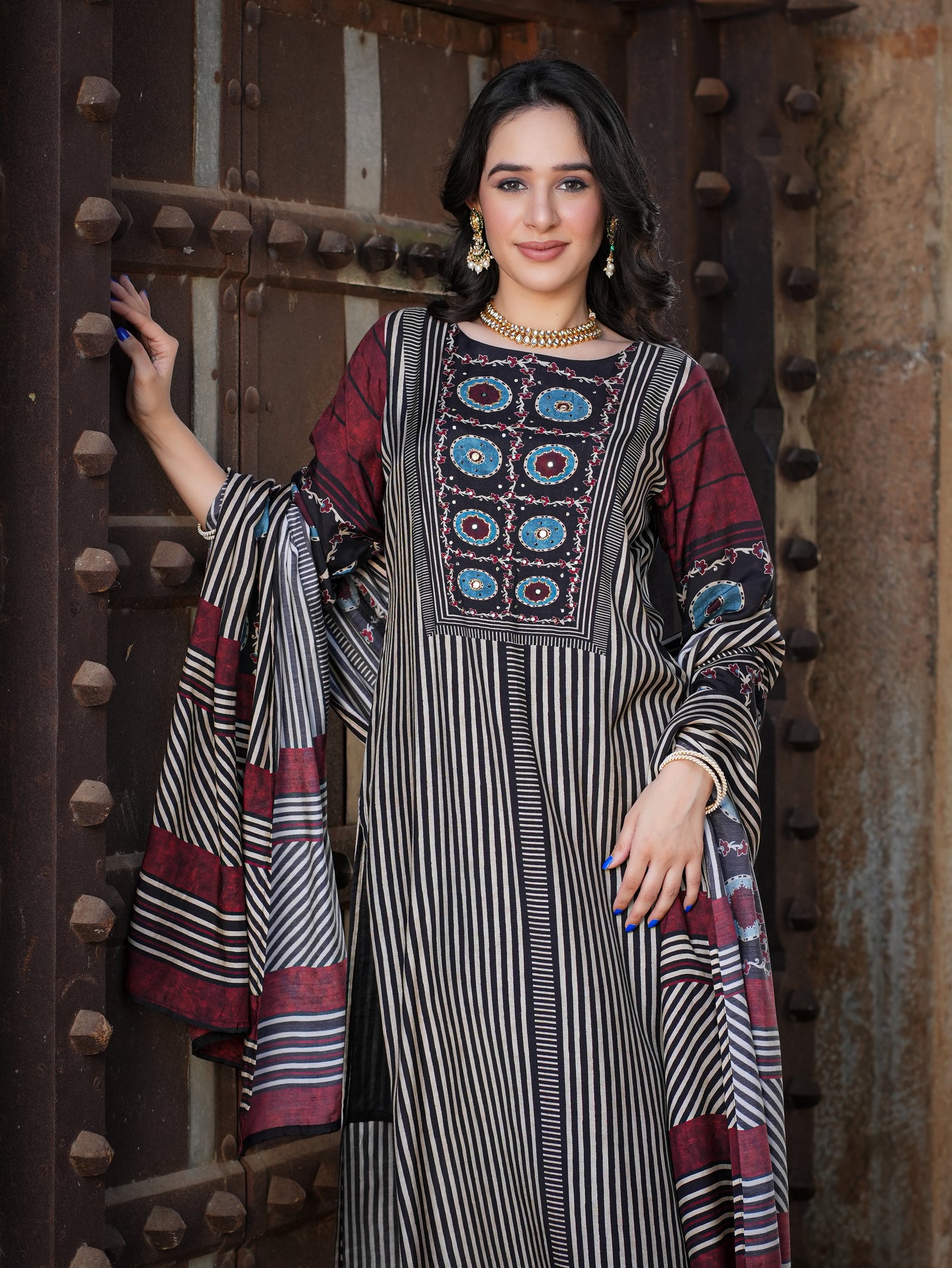 Black Ajrakh muslin Suit Set