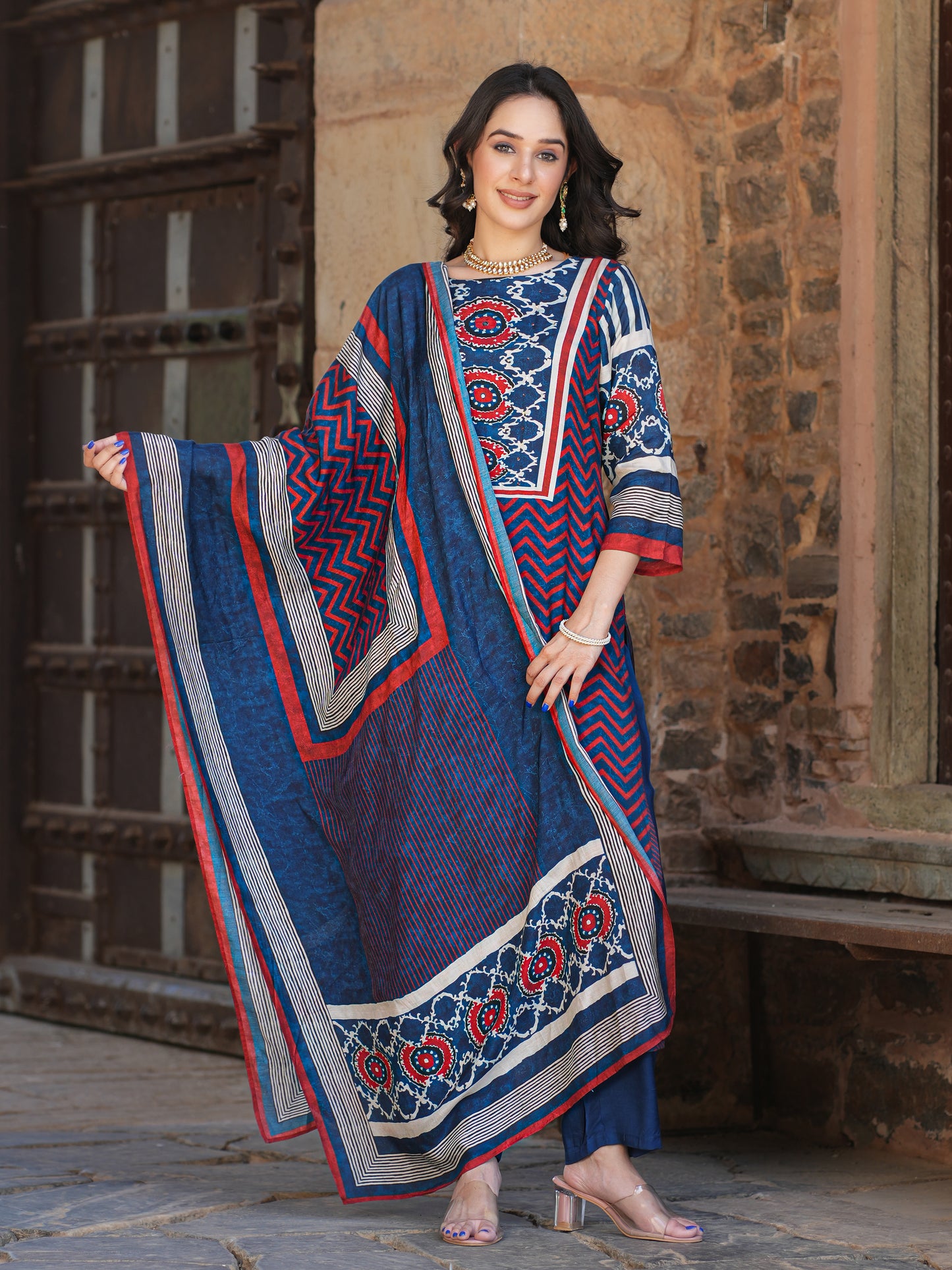 Blue Ajrakh muslin Suit Set