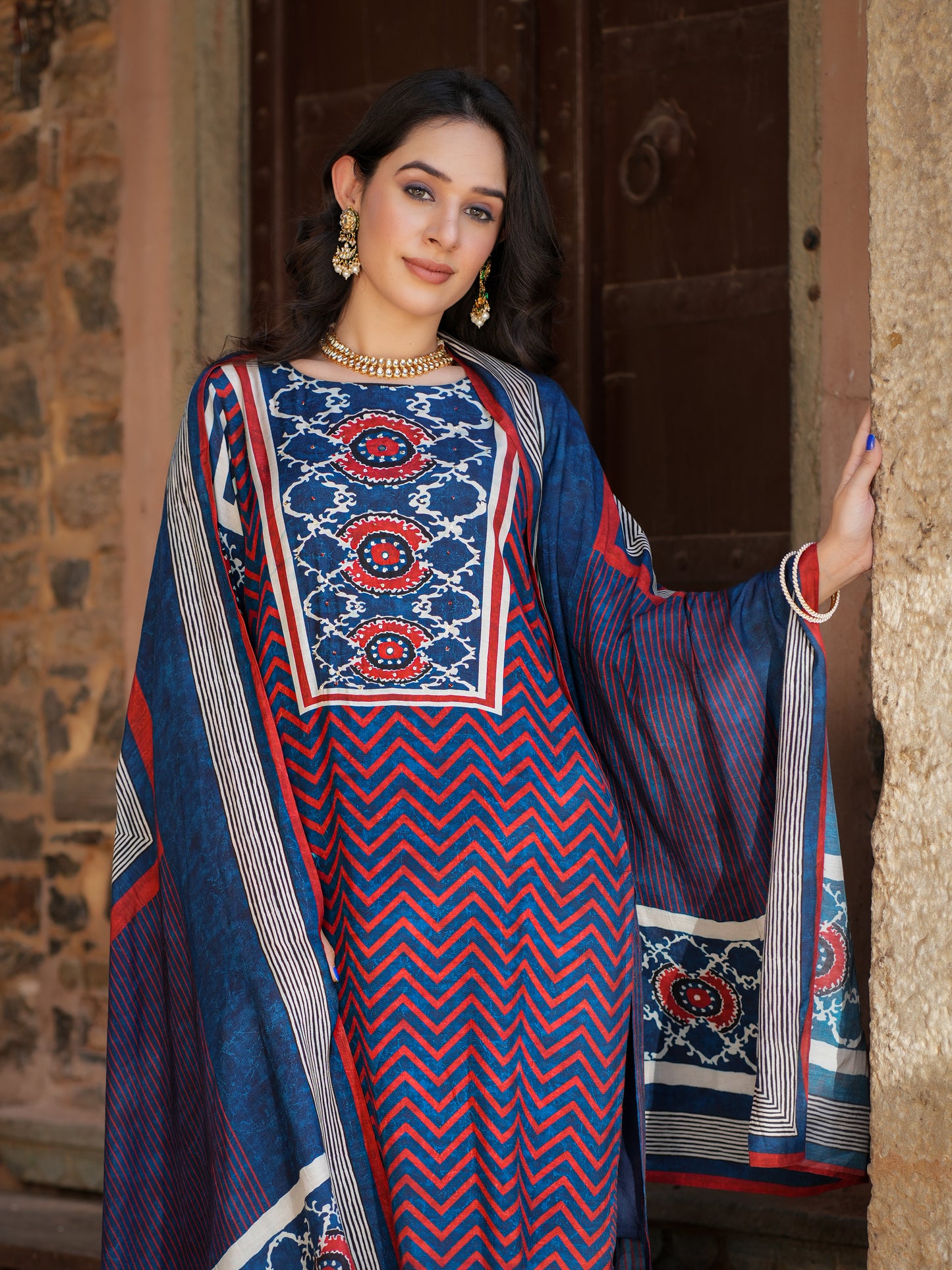 Blue Ajrakh muslin Suit Set
