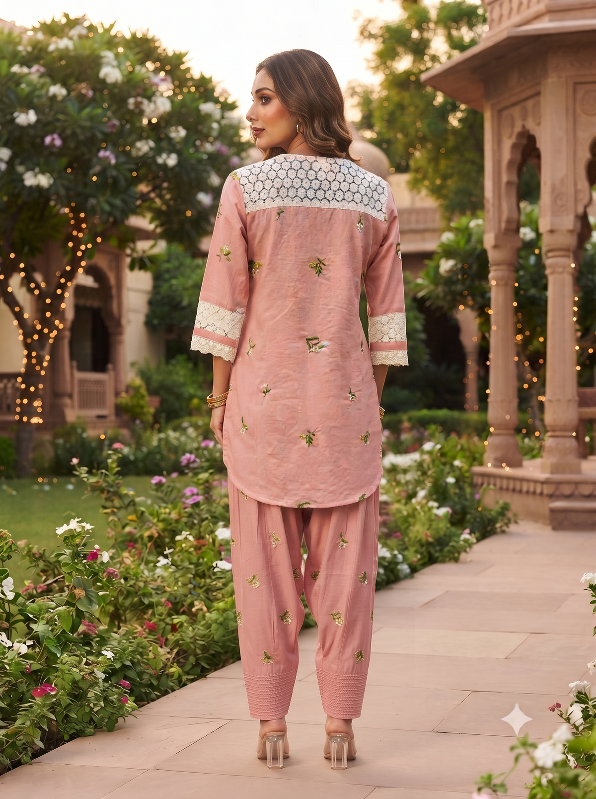 Zoya Pink Floral Embroidery Co-ord Set