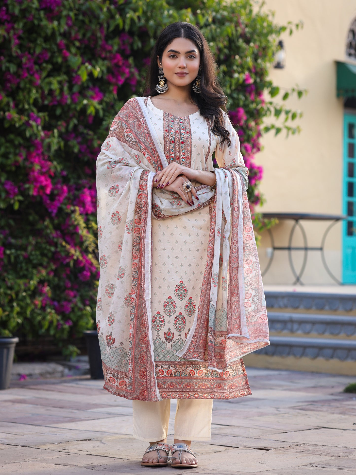 Cream Pakistani Cotton Suit Set