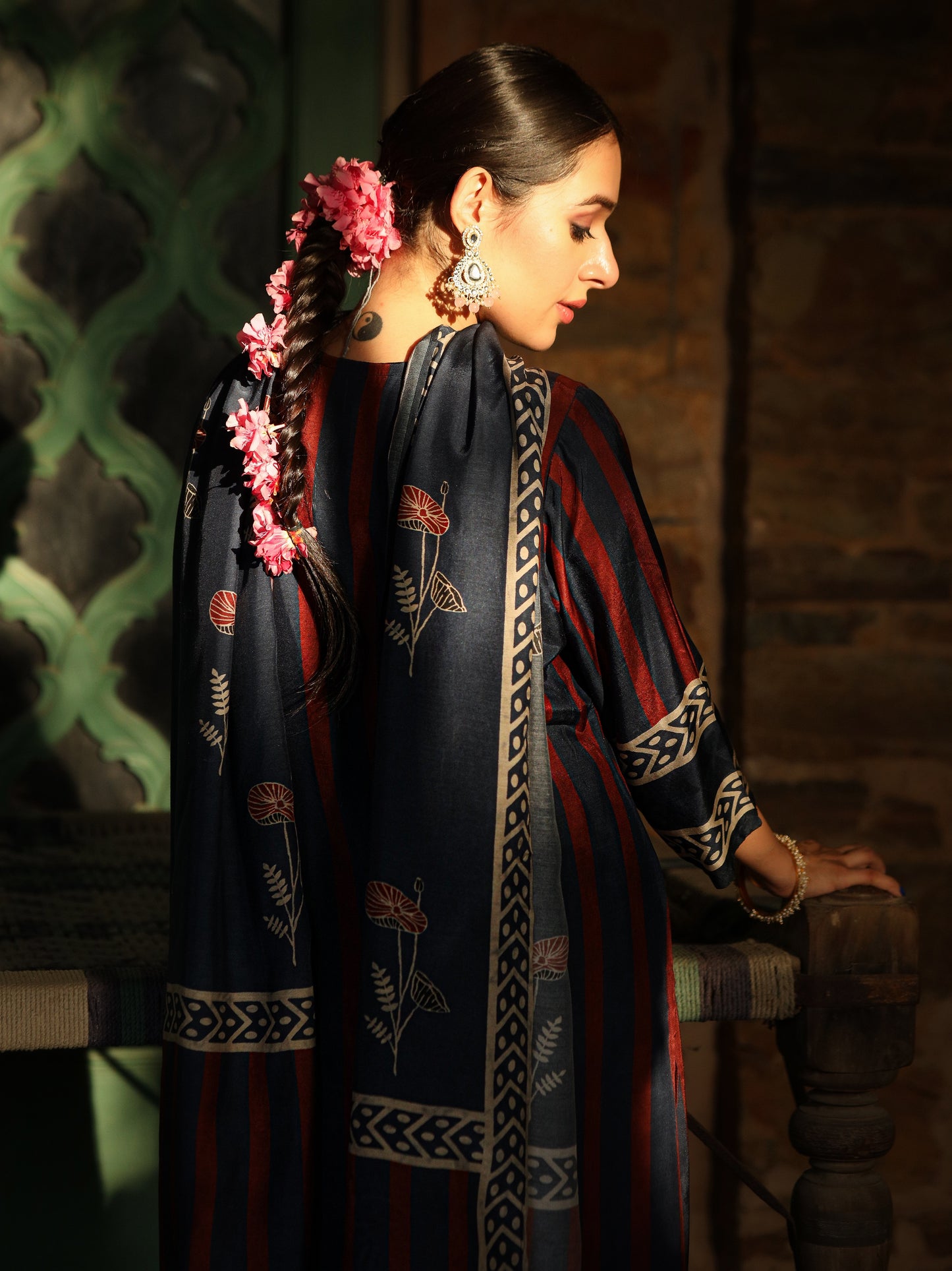 Blue Ajrakh Muslin Suit Set