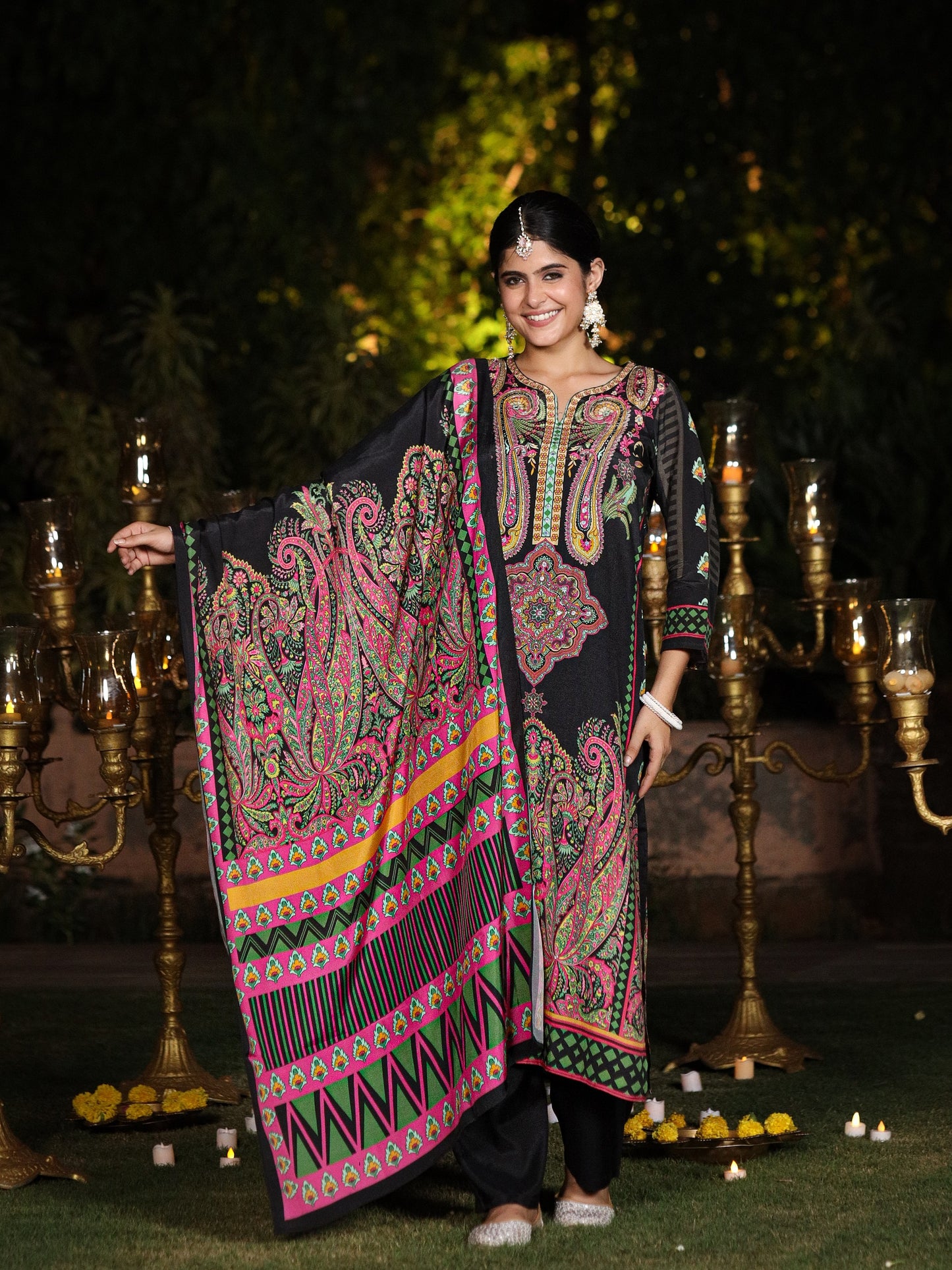 Black Pakistani Muslin Suit Set