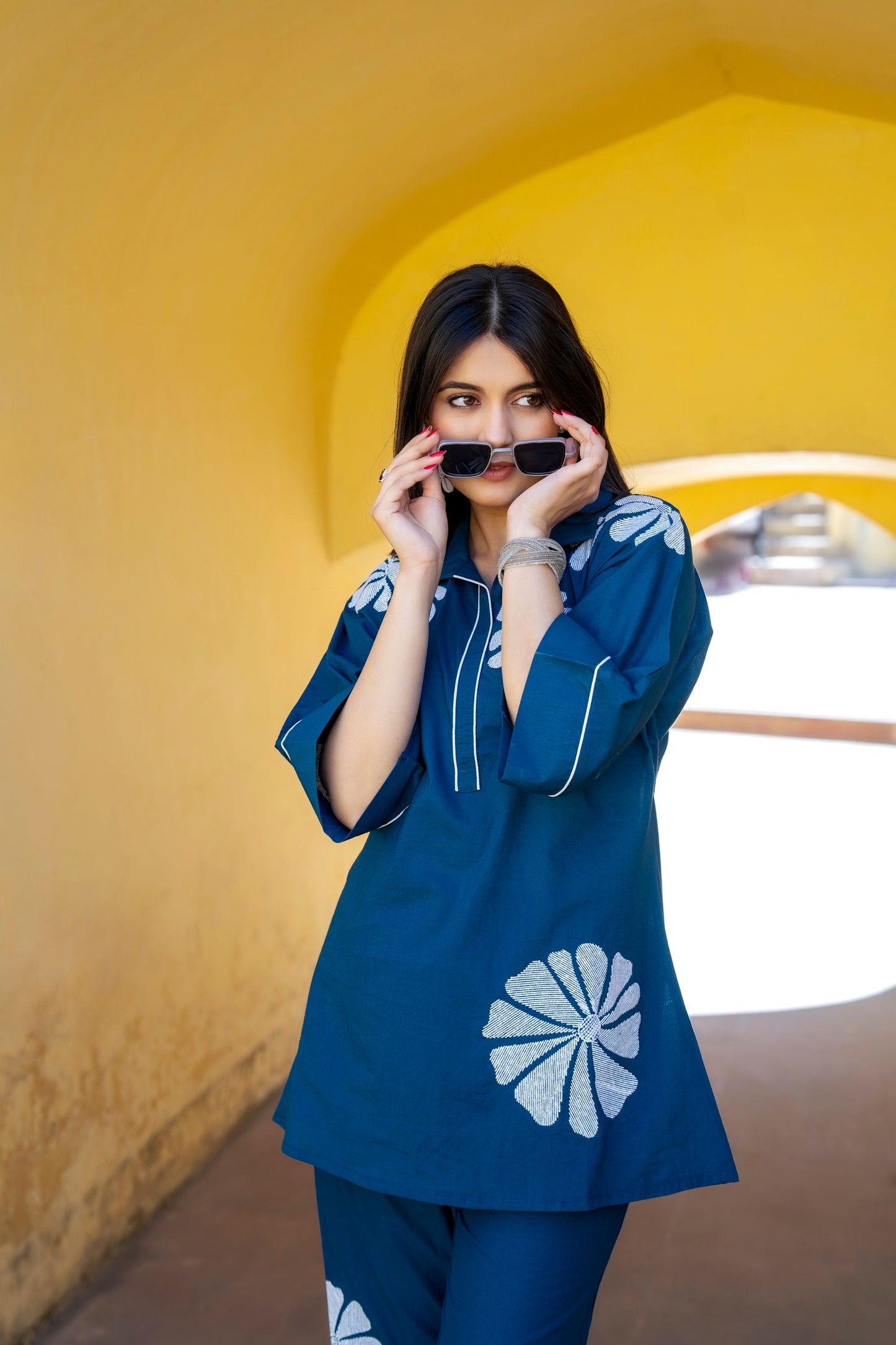 Blue Pure Cotton Embroidered Co-ord Set