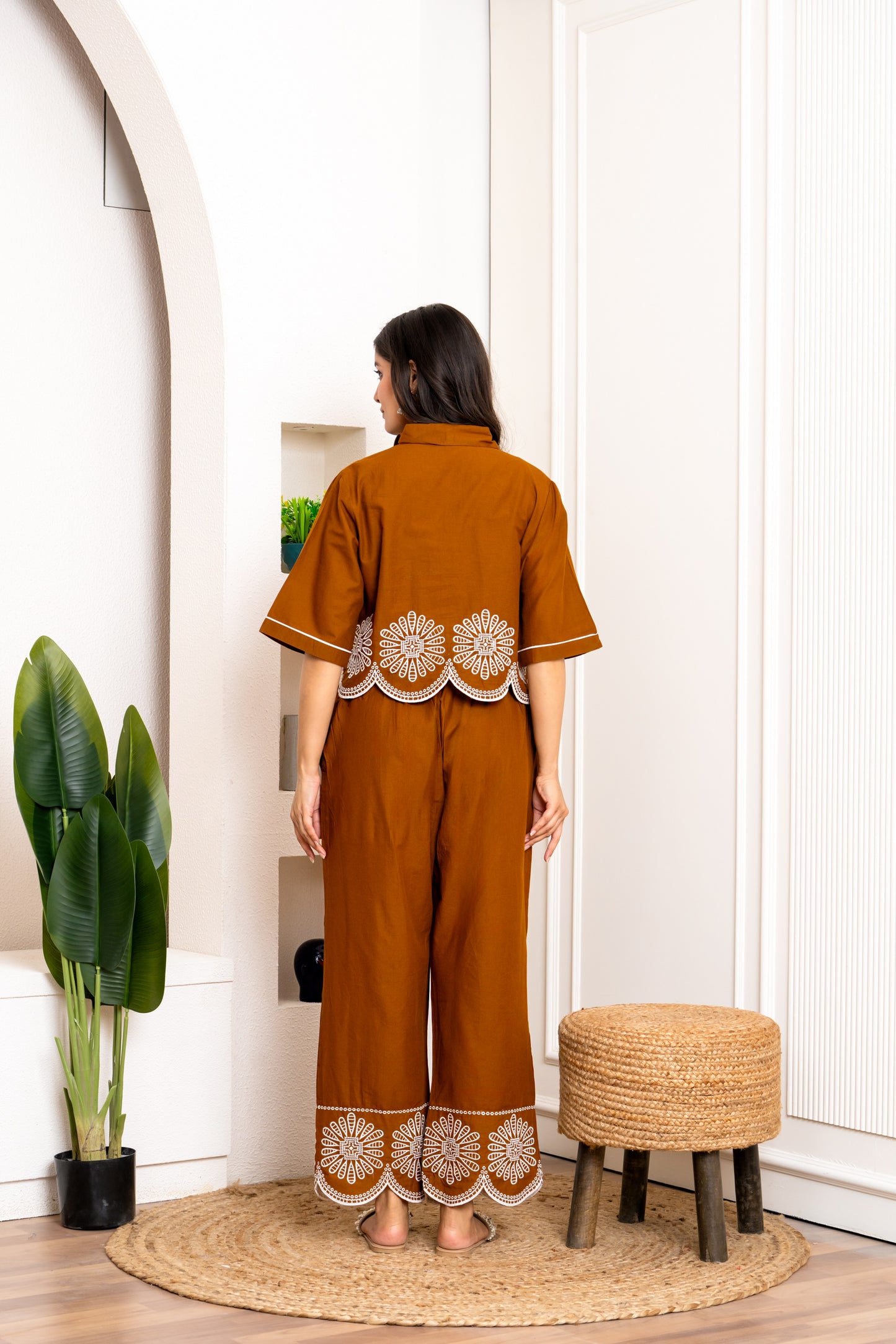 Brown Embroidered Co-ord Set