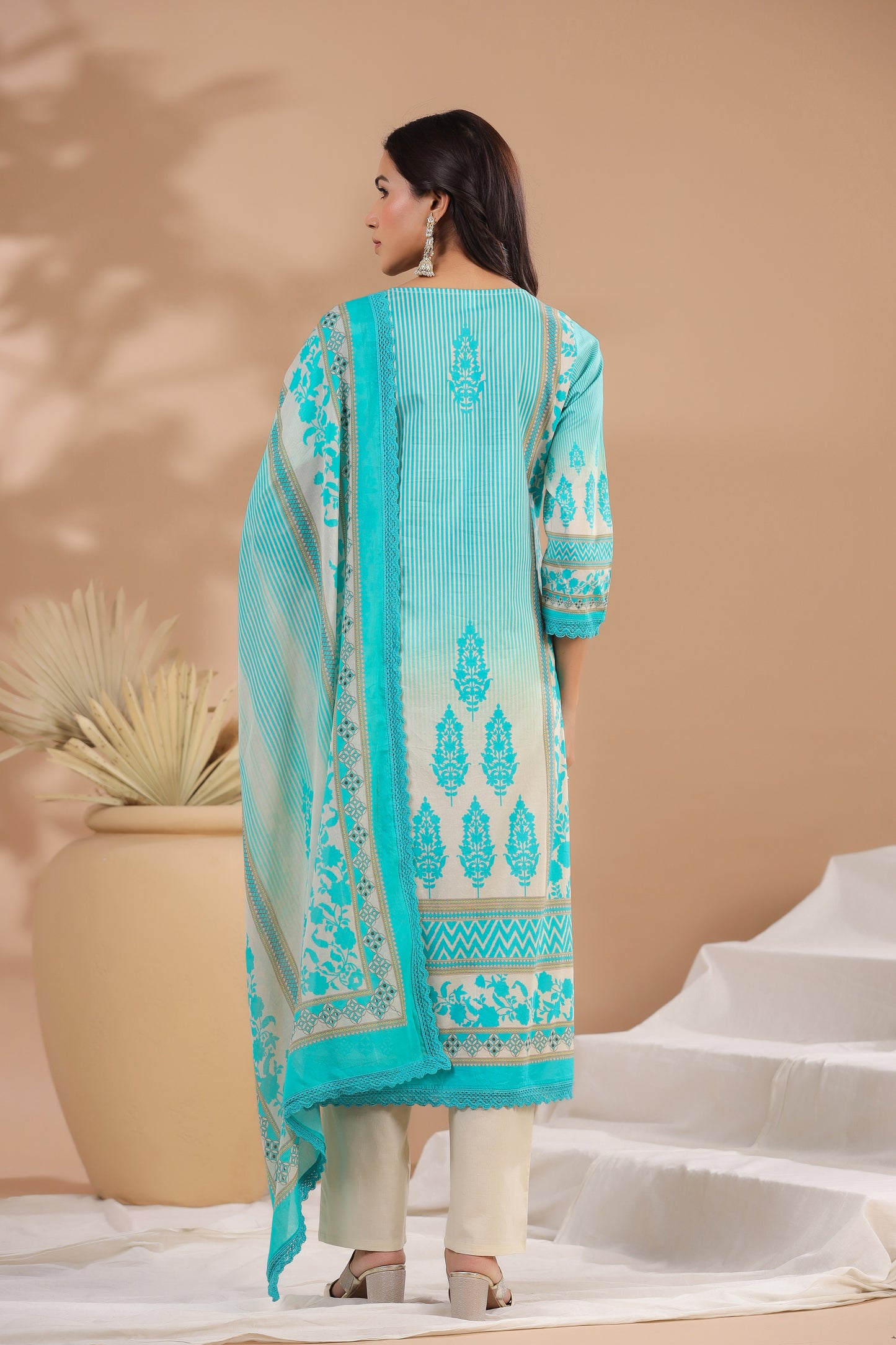 Aqua Blue straight Suit set