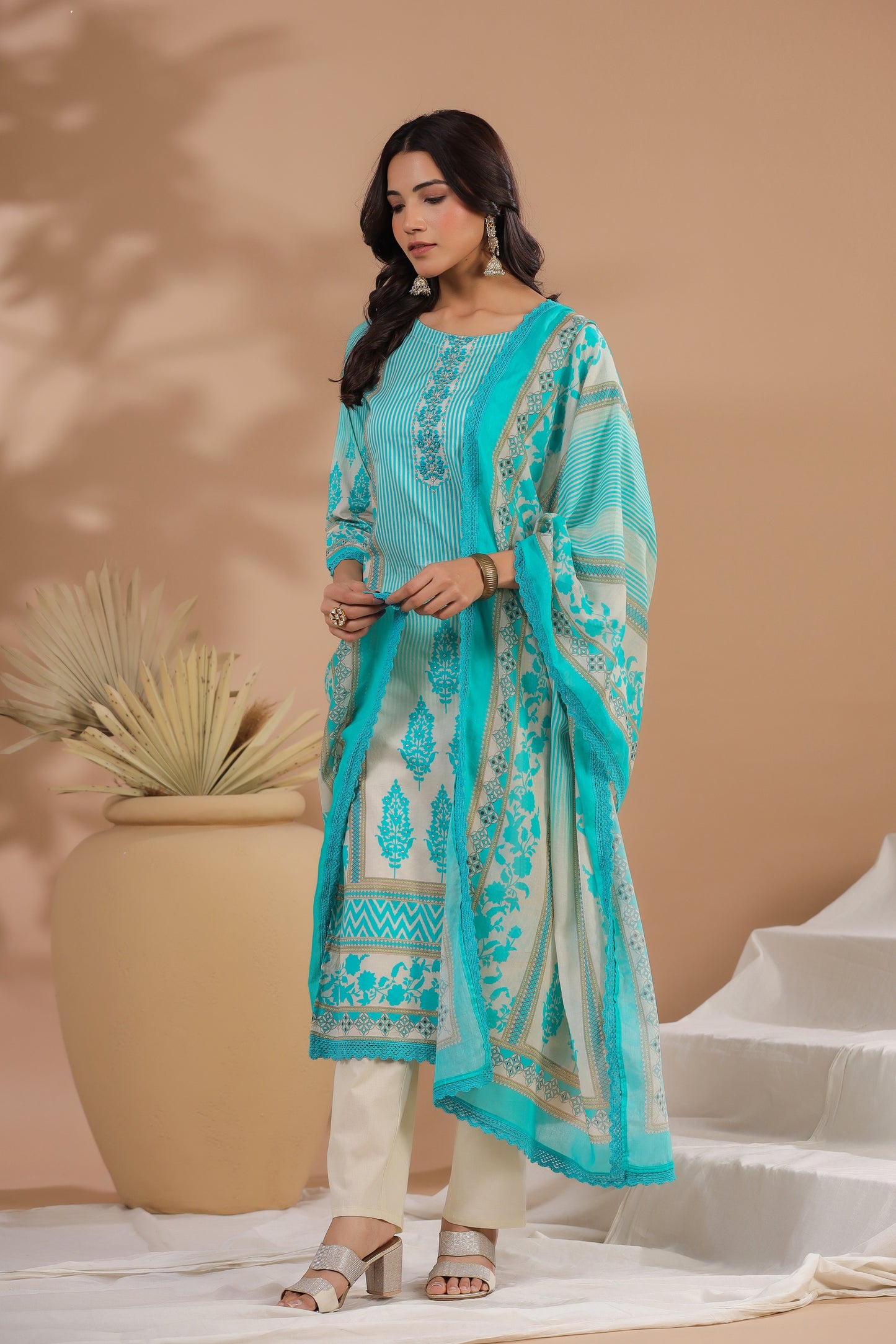 Aqua Blue straight Suit set