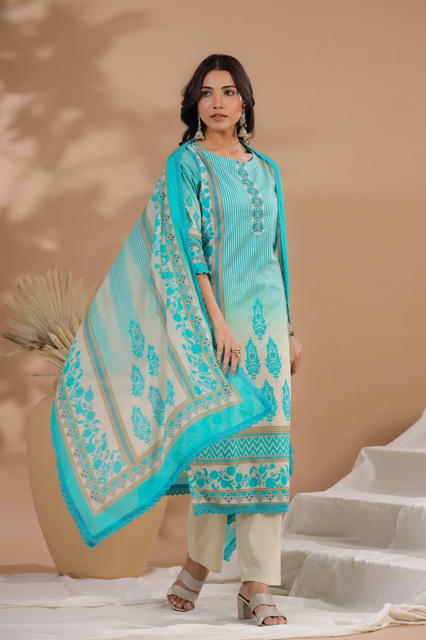 Aqua Blue straight Suit set