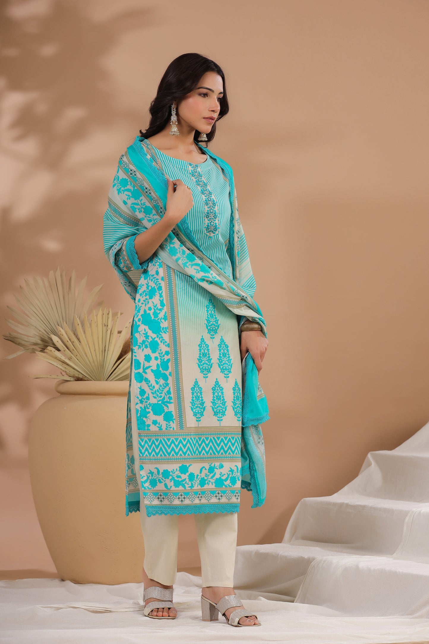 Aqua Blue straight Suit set