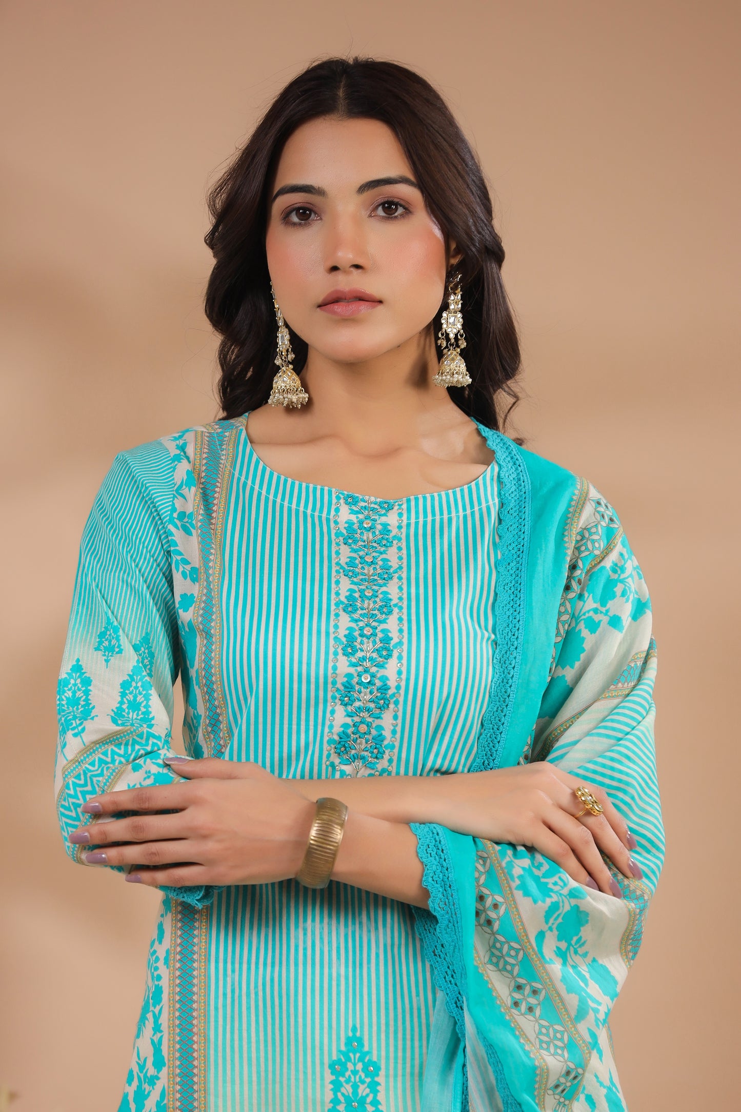 Aqua Blue straight Suit set