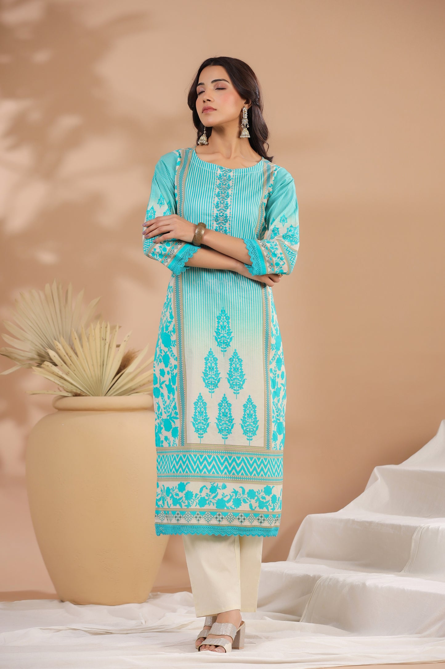 Aqua Blue straight Suit set