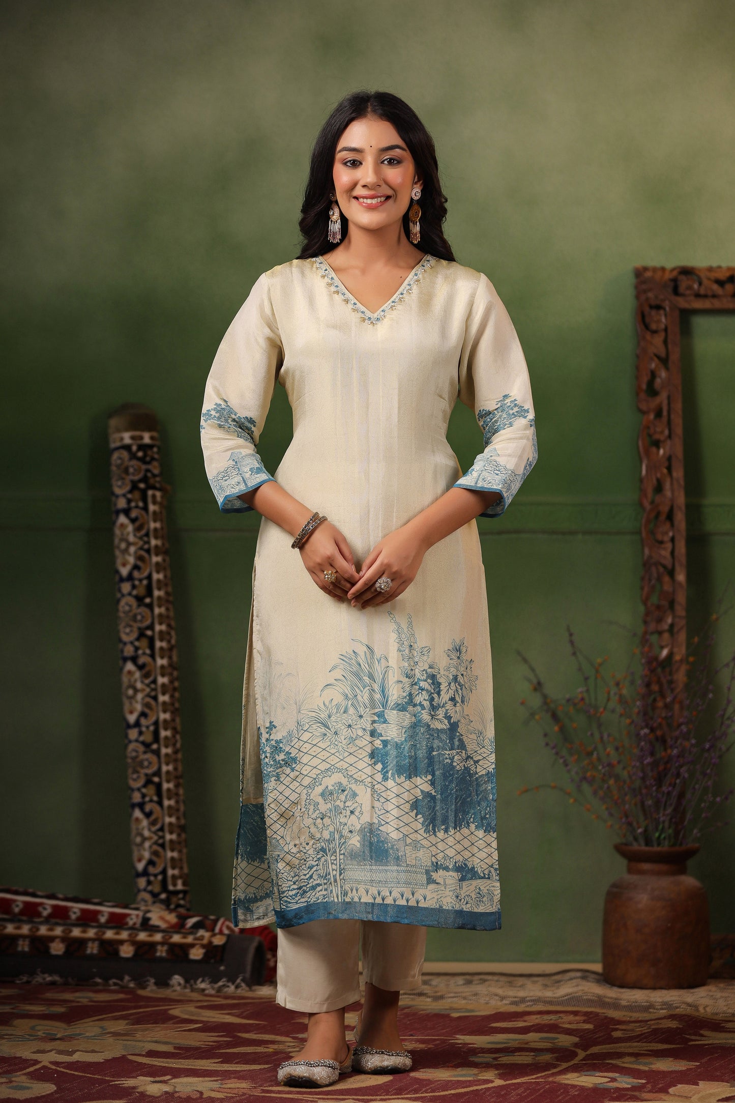 Ivory Blue Shimmer Suit Set