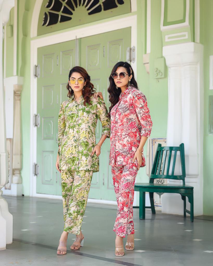 Green Floral Hand-embroidered Co-ord Set