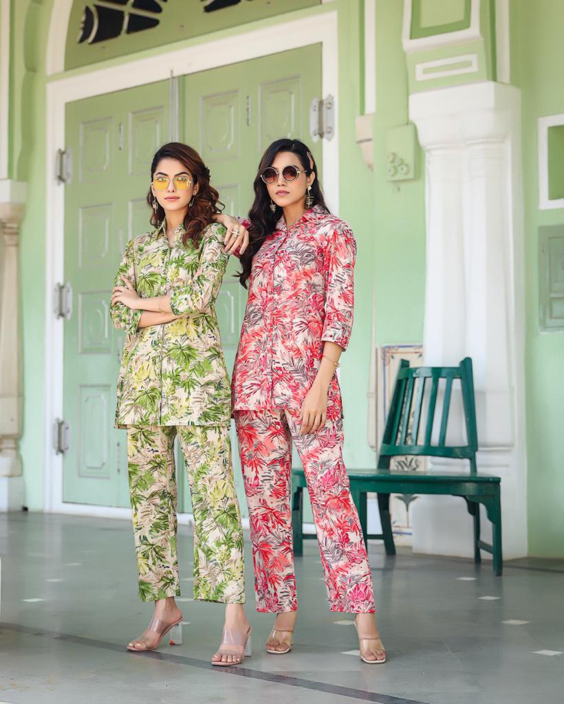 Green Floral Hand-embroidered Co-ord Set
