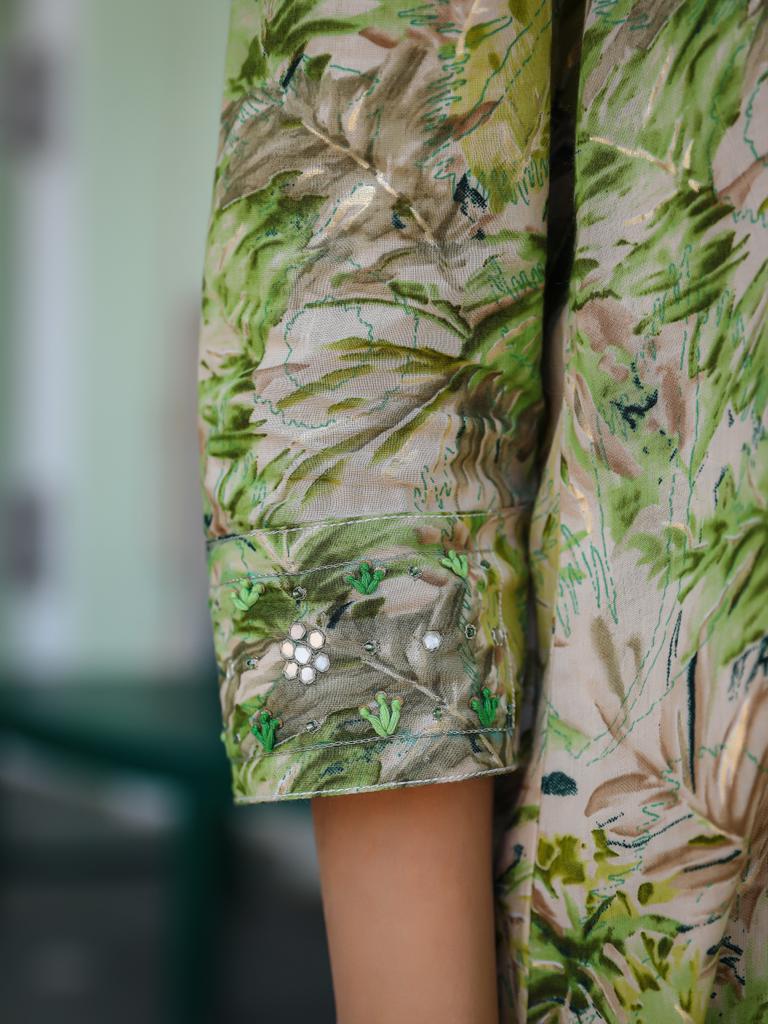 Green Floral Hand-embroidered Co-ord Set