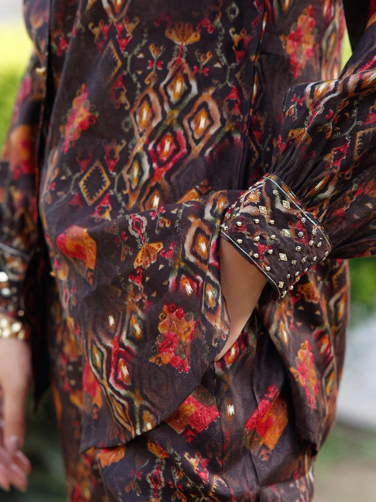 Brown Button-down Abstract Co-ord set