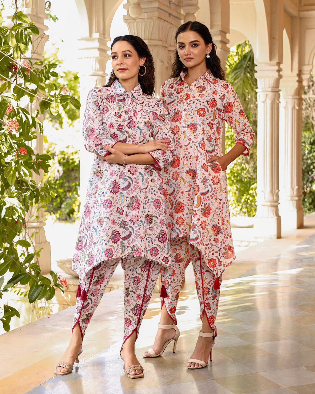 Multi-orange Asymmetrical Kurta Set