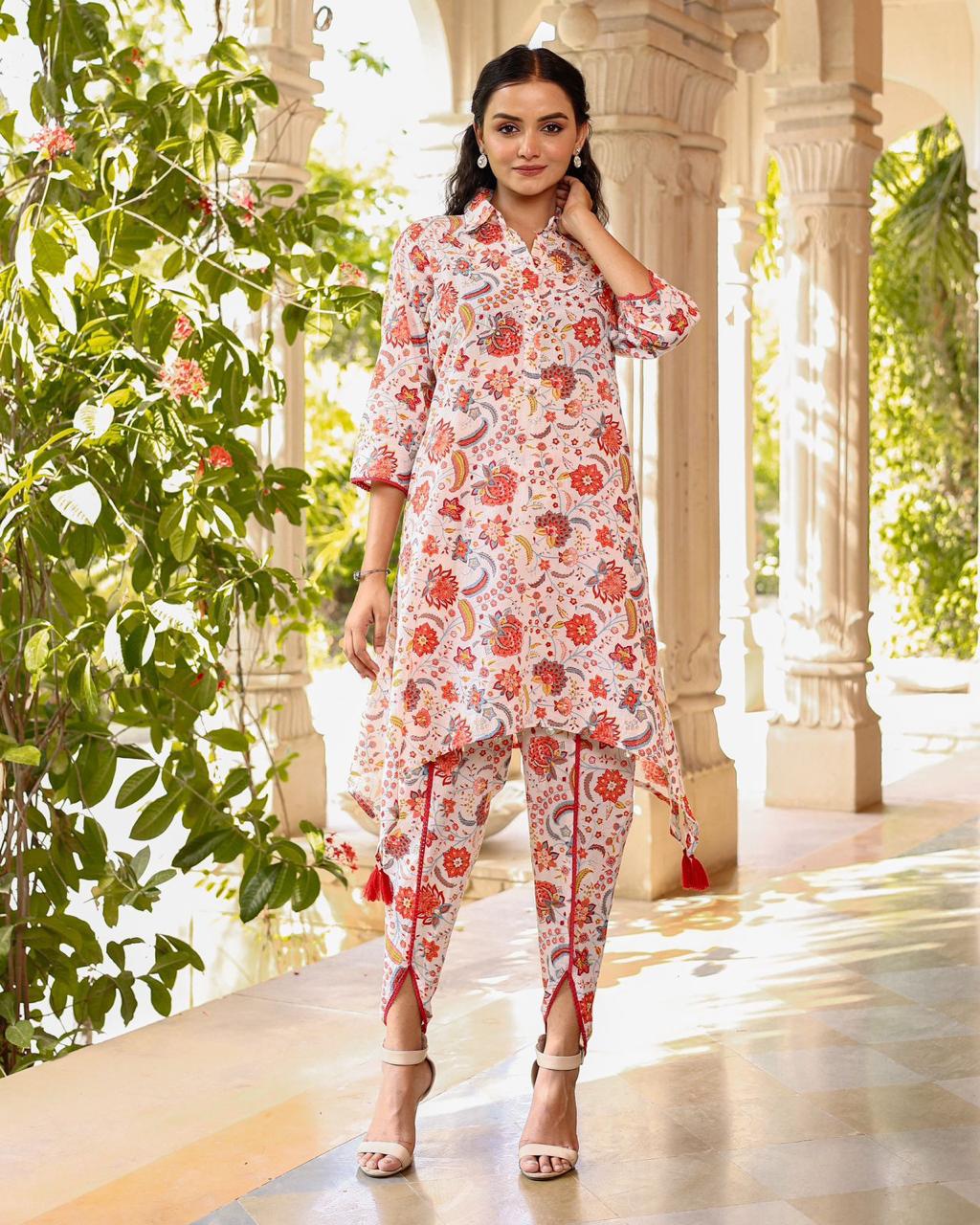 Aza Peach Asymmetrical Kurta Set