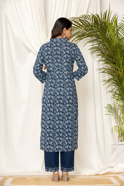 Indigo Floral Angrakha Kurta Set