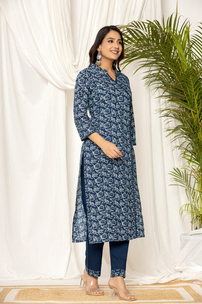 Indigo Floral Angrakha Kurta Set