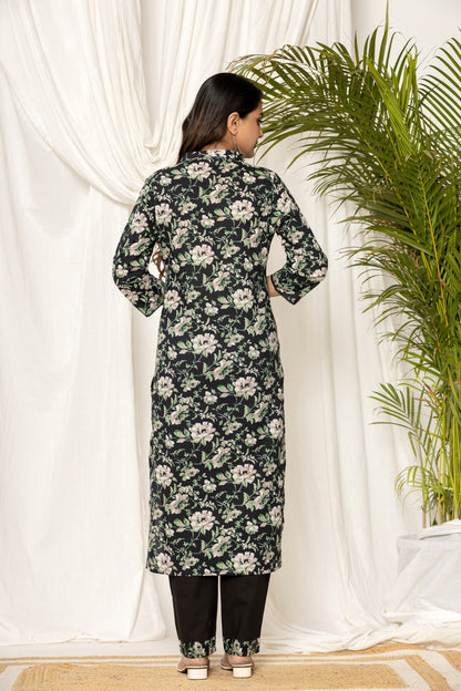 Black Floral Angrakha Kurta set