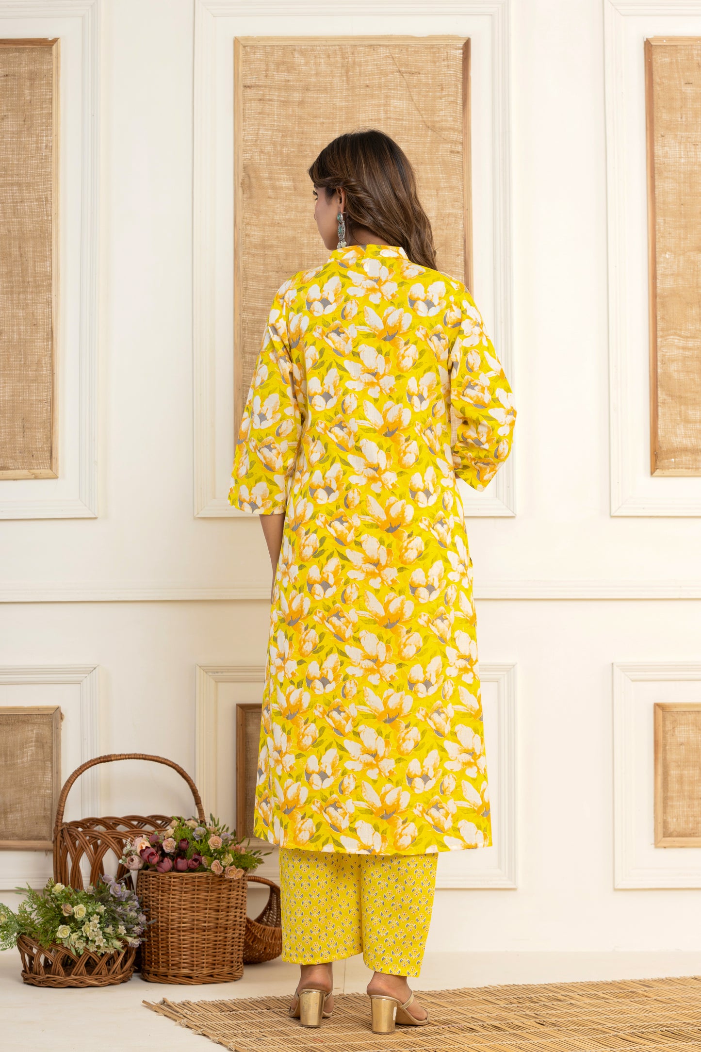 Yellow A-line Abstract Kurta Set