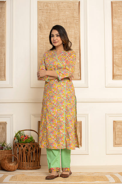 Multicoloured-Green Angrakha Kurta set