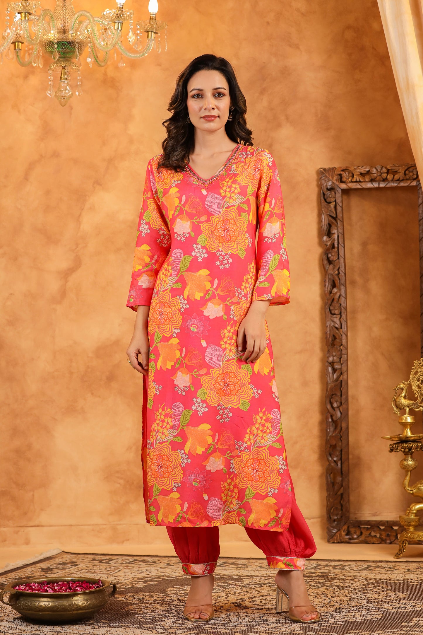 Salmon Pink Muslin Suit Set