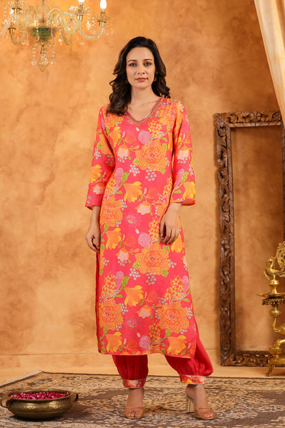 Salmon Pink Muslin Suit Set