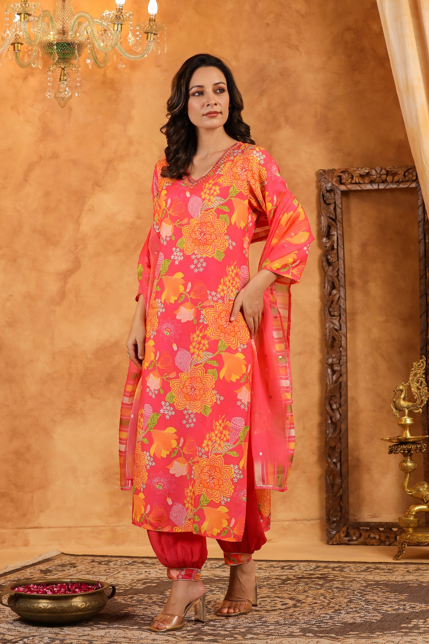 Salmon Pink Muslin Suit Set