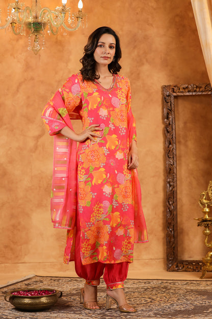 Salmon Pink Muslin Suit Set