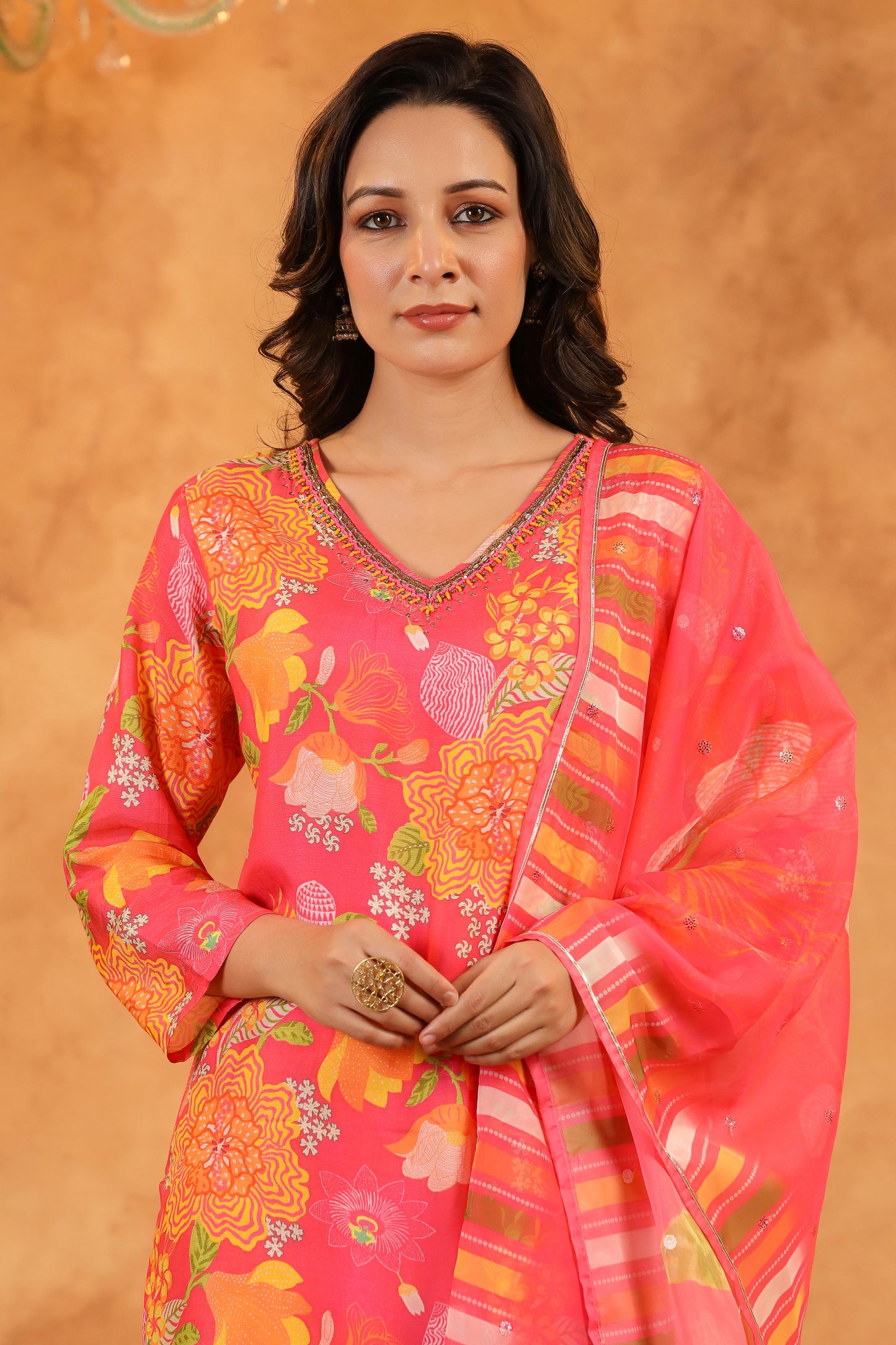 Salmon Pink Muslin Suit Set
