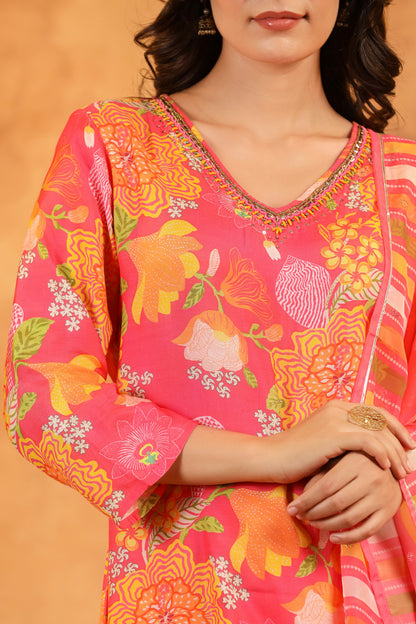 Salmon Pink Muslin Suit Set