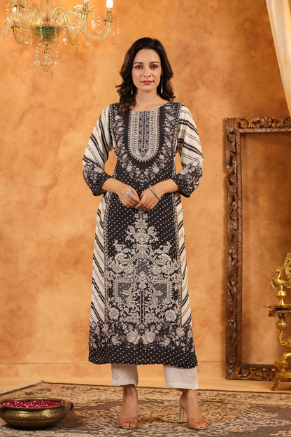 Black Mughal Muslin Suit Set