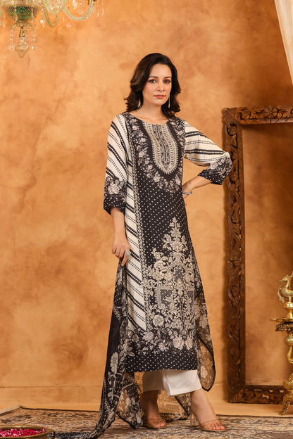Black Mughal Muslin Suit Set