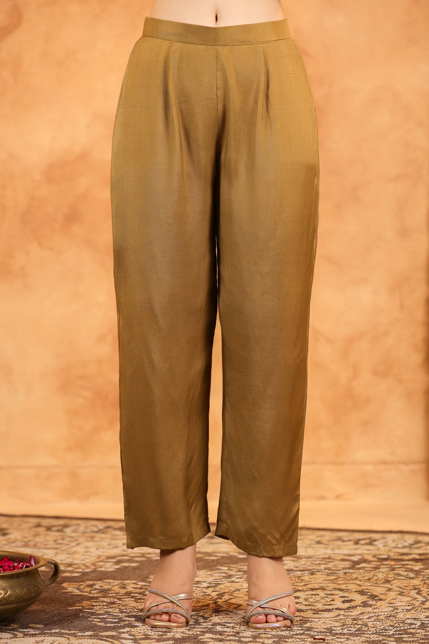 Brown Kalamkari Floral Muslin Suit Set