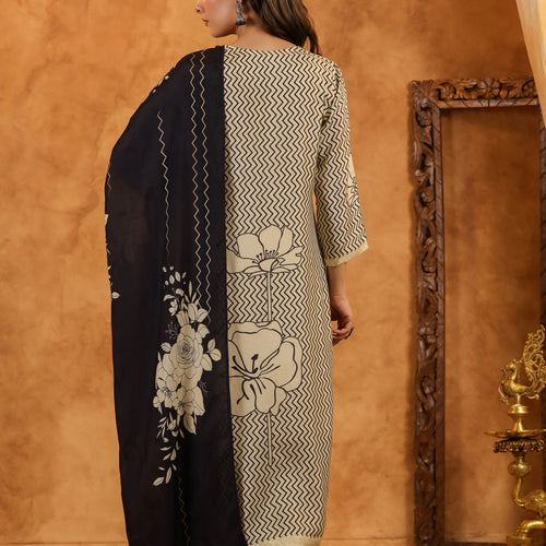 Black Abstract Pure Muslin Suit Set