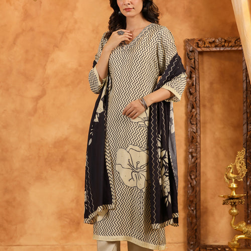 Black Abstract Pure Muslin Suit Set