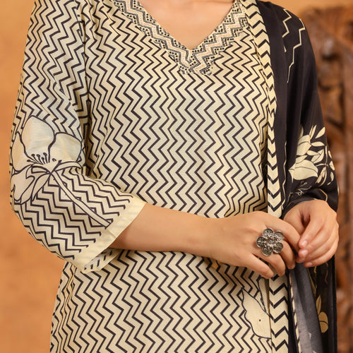 Black Abstract Pure Muslin Suit Set