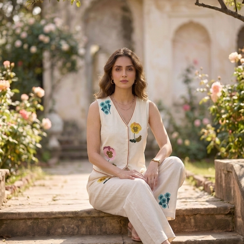 Ira Floral Embroidered Vest Set