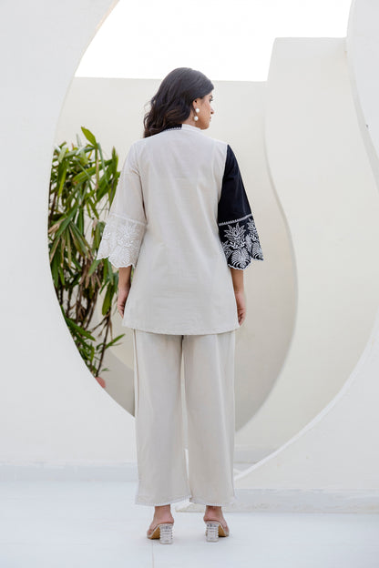 Cotton Color-block Embroidery Co-ord Set