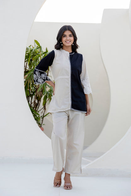 Cotton Color-block Embroidery Co-ord Set